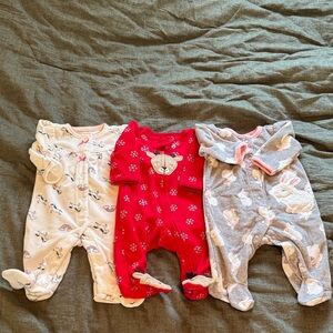 Carter's Red, Gray & Cream Baby One-Piece Footies Set